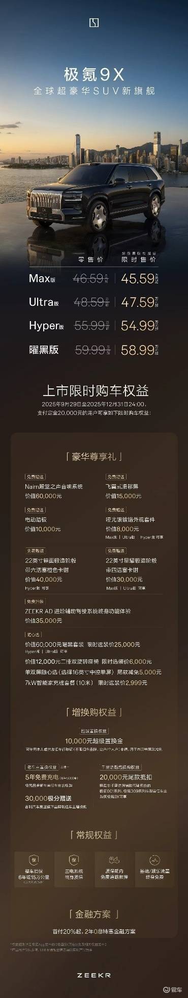 限售价45.59万元起,新一代豪华旗舰SUV极氪9X上市