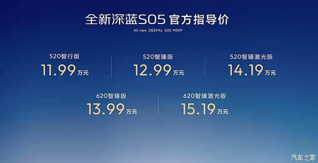 限时11.59万起 新增激光雷达/最高纯电续航620km 新款深蓝S05上市
